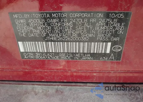 2006 Lexus Is 350 z USA, uszkodzony, nr VIN JTHBE262262000382